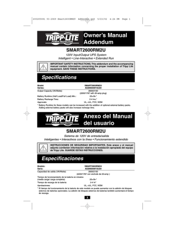 Tripp Lite 3000VA Manuel utilisateur | Fixfr