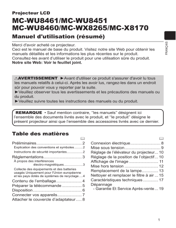 MCWU8461 | Mode d'emploi | Maxell MCWU8451 Projector Manuel utilisateur | Fixfr