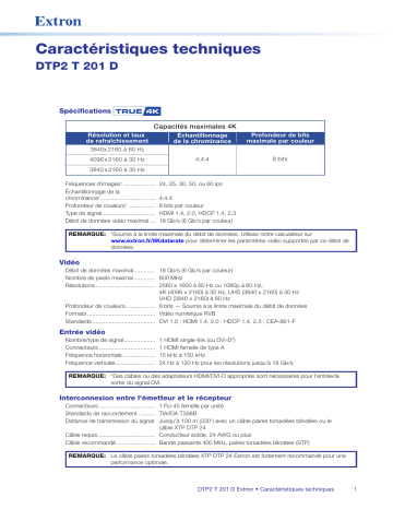 Extron DTP2 T 201 D spécification | Fixfr