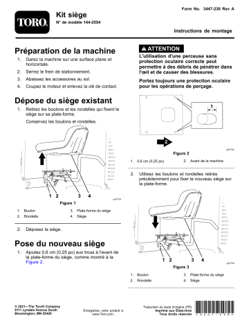 Guide d'installation | Toro Seat Kit Trencher Manuel utilisateur | Fixfr