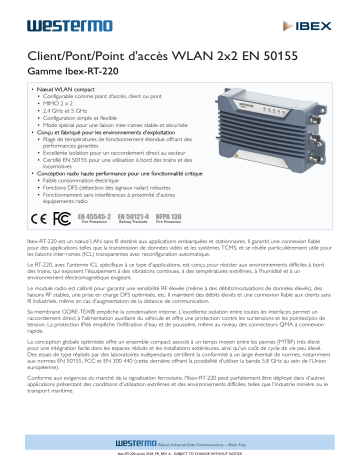 Westermo Ibex-RT-220 EN 50155 WLAN 2x2 Client/Bridge/Access Point Fiche technique | Fixfr