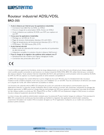 Westermo BRD-355A | BRD-355B Industrial ADSL/VDSL Router Fiche technique | Fixfr