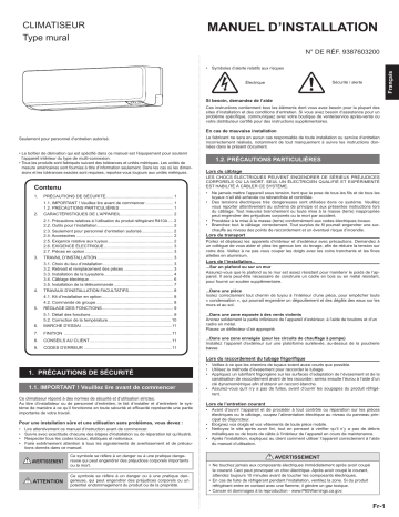 RIWH09BVFJ | UIWH12BVFJ | UIWH09BVFJ | Installation manuel | Fujitsu RIWH12BVFJ Guide d'installation | Fixfr