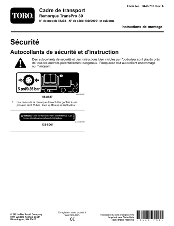 Guide d'installation | Toro Transport Frame, Trans Pro 80 Tow-Behind Trailer Walk Behind Mower Manuel utilisateur | Fixfr