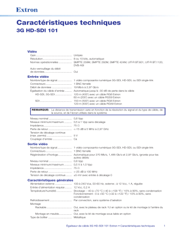 Extron 3G HD-SDI 101 spécification | Fixfr