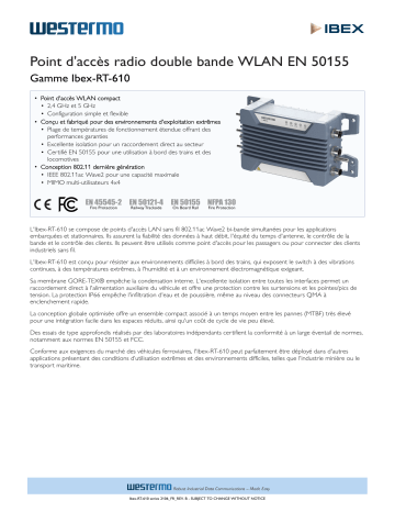 Westermo Ibex-RT-610 EN 50155 WLAN Dual Radio Access Point Fiche technique | Fixfr