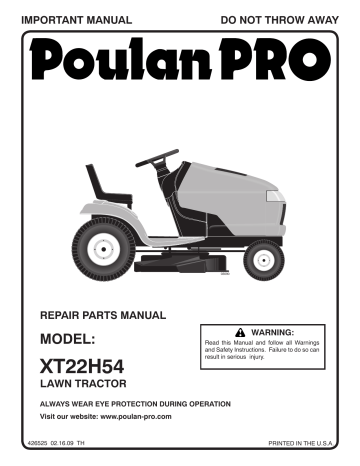 Poulan XT22H54 Lawn Mower Manuel utilisateur | Fixfr