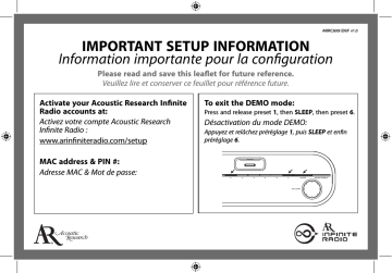 Acoustic Research ARIRC600i Radio Manuel utilisateur | Fixfr