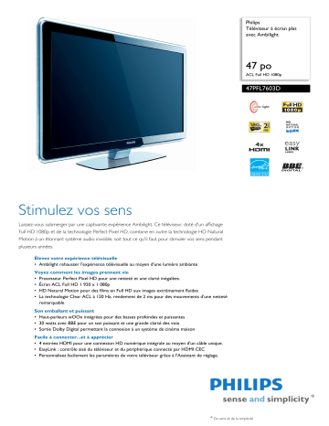 Philips 47 PO Flat Panel Television Manuel utilisateur | Fixfr