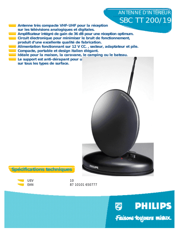 Philips SBC TT 200/19 TV Antenna Manuel utilisateur | Fixfr