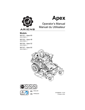 991153 | 991155 | 991157 | Ariens 991151 APEX 60 - KAWASAKI Manuel utilisateur | Fixfr