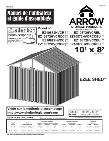 Manuel du propriétaire | Arrow Storage Products EZ10872HVCREU EZEE Shed® Steel Storage Shed, 10 ft. x 8 ft. Manuel utilisateur | Fixfr