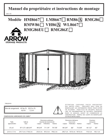 WL8667 | Manuel du propriétaire | Arrow Storage Products HM8667 Hamlet 8 ft. x 6 ft. 67 in, Steel Storage Shed Manuel utilisateur | Fixfr
