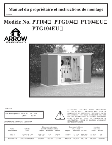 Manuel du propriétaire | Arrow Storage Products PT104 Pent Roof 10 x 4 Manuel utilisateur | Fixfr