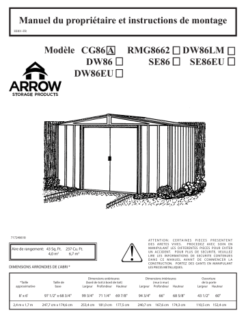 RMG8662 | CG86 | SE86EU | Manuel du propriétaire | Arrow Storage Products SE86 Selmont Steel Storage Shed, 8 ft. x 6 ft., Shed Kit Manuel utilisateur | Fixfr