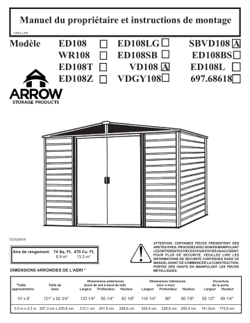 Manuel du propriétaire | Arrow Storage Products ED108BS Euro Dallas 10 x 8 ft Manuel utilisateur | Fixfr