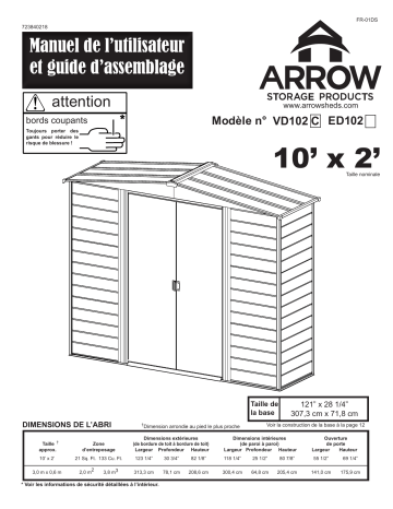 ED102 | Manuel du propriétaire | Arrow Storage Products VD102 Vinyl Dallas Vinyl-Coated Steel Storage Shed, 10 ft. x 12 ft. Manuel utilisateur | Fixfr