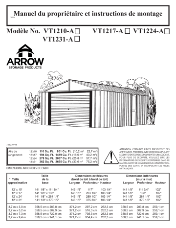 Manuel du propriétaire | Arrow Storage Products VT1224 Vinyl Murryhill Storage Building, 12 ft. x 24 ft. Manuel utilisateur | Fixfr