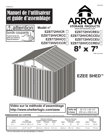 Manuel du propriétaire | Arrow Storage Products EZ8772HVCCEU EZEE Shed Steel Storage Shed, 8 ft. x 7 ft. Manuel utilisateur | Fixfr