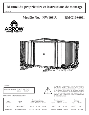 Manuel du propriétaire | Arrow Storage Products RMG10860 Dresden Series Steel Storage Shed, 10 ft. x 8 ft. Manuel utilisateur | Fixfr