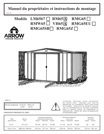 Manuel du propriétaire | Arrow Storage Products RMG65 Dresden Series Steel Storage Shed, 6 ft. x 5 ft. Manuel utilisateur | Fixfr