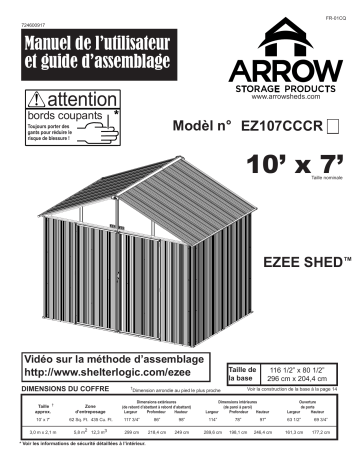 Manuel du propriétaire | Arrow Storage Products EZ107CCCR Steel Storage Shed, 10 ft. x 7 ft. Ezee Shed Kit Charcoal Manuel utilisateur | Fixfr
