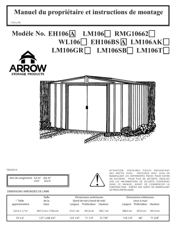 Manuel du propriétaire | Arrow Storage Products LM106GR Euro Hamlet 10 x 6 ft. Steel Storage Shed Manuel utilisateur | Fixfr