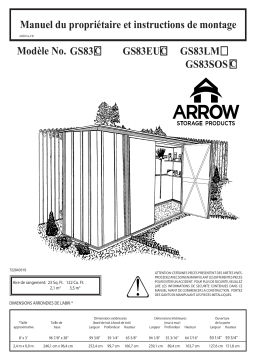 Arrow Storage Products GS83LM Garden Shed Steel Storage Shed, 8 ft. x 3 ft. Eggshell Manuel utilisateur