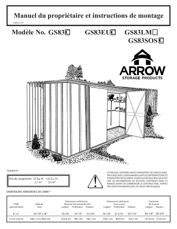 Manuel du propriétaire | Arrow Storage Products GS83LM Garden Shed Steel Storage Shed, 8 ft. x 3 ft. Eggshell Manuel utilisateur | Fixfr