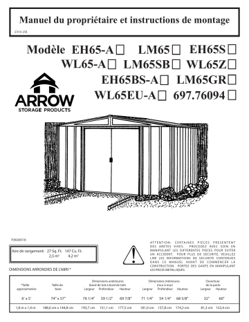 Manuel du propriétaire | Arrow Storage Products EH65S Euro Hamlet 6 x 5 ft Manuel utilisateur | Fixfr