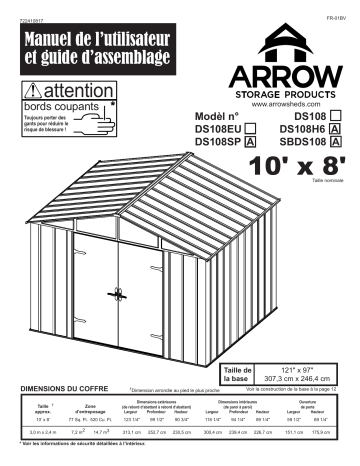 SBDS108 | Manuel du propriétaire | Arrow Storage Products DS108EU Designer Series 10 x 8 ft shed Manuel utilisateur | Fixfr