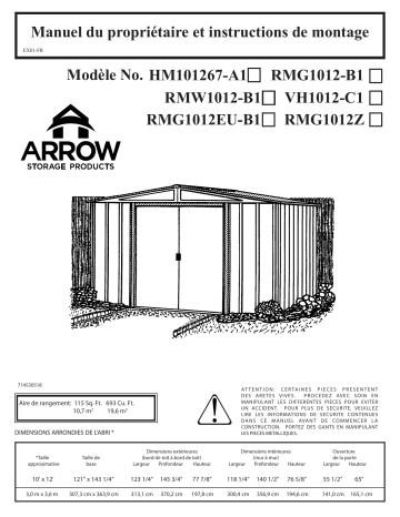 Manuel du propriétaire | Arrow Storage Products RMG1012EU Dresden Series Steel Storage Shed, 10 ft. x 12 ft. Manuel utilisateur | Fixfr