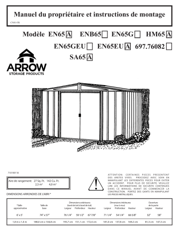 Manuel du propriétaire | Arrow Storage Products SA65 Salem Steel Storage Shed, 6 ft. x 5 ft. Manuel utilisateur | Fixfr