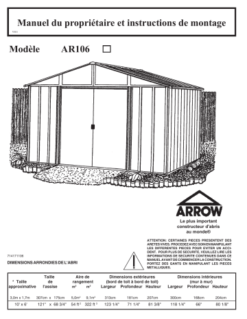 Manuel du propriétaire | Arrow Storage Products AR106 Arlington Steel Storage Shed, 10 ft. x 12 ft. Manuel utilisateur | Fixfr