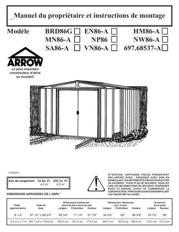 Manuel du propriétaire | Arrow Storage Products HM86M Hamlet Peak, 8 ft. x 6 ft. x 5.7 ft. Galvanized Steel Eggshell Manuel utilisateur | Fixfr