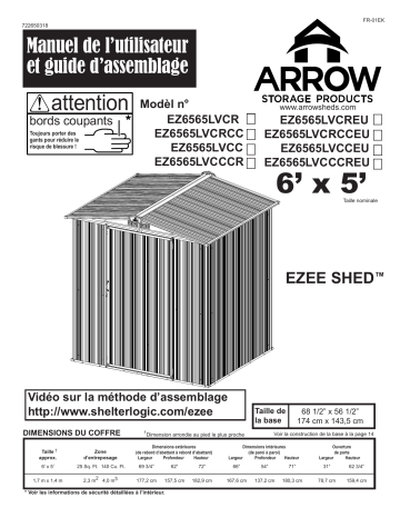 Manuel du propriétaire | Arrow Storage Products EZ6565LVCCEU EZEE Shed Steel Storage Shed, 6 ft. x 5 ft. Manuel utilisateur | Fixfr