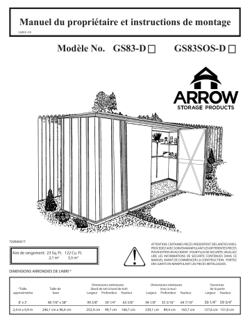 Manuel du propriétaire | Arrow Storage Products GS83 GH89 Manuel utilisateur | Fixfr