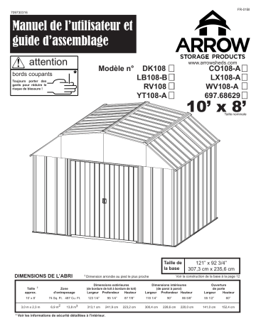 RV108 | LB108 | YT108 | 698 | Manuel du propriétaire | Arrow Storage Products LX108 Lexington Steel Storage Shed, 10 ft. x 8 ft. Eggshell Manuel utilisateur | Fixfr