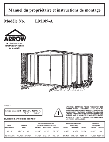 Manuel du propriétaire | Arrow Storage Products LM109 Manuel utilisateur | Fixfr