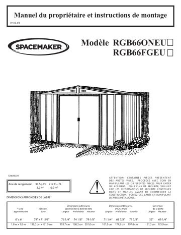 RGB66ONEU | Manuel du propriétaire | Arrow Storage Products RGB66FGEU Spacemaker RGB 6 ft x 6 ft Manuel utilisateur | Fixfr