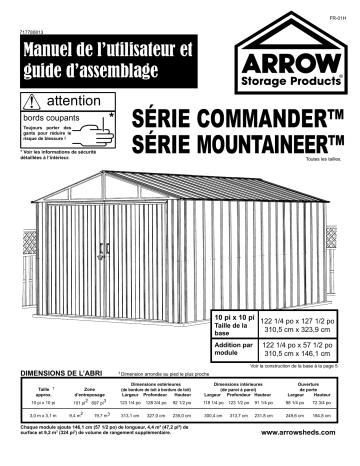 Manuel du propriétaire | Arrow Storage Products Mountaineer Manuel utilisateur | Fixfr