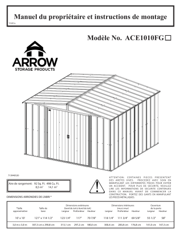Manuel du propriétaire | Arrow Storage Products ACE1010FG Manuel utilisateur | Fixfr