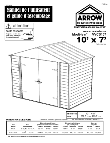 Manuel du propriétaire | Arrow Storage Products VVCS107 Viking® Series Vinyl-Coated Steel Storage Shed, 10 ft. x 7 ft. Manuel utilisateur | Fixfr