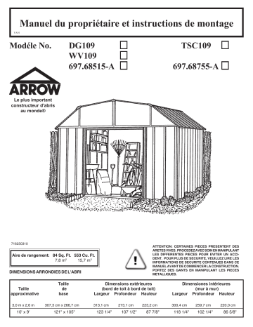 Manuel du propriétaire | Arrow Storage Products WV109 Woodview 10 ft x 9 ft Manuel utilisateur | Fixfr
