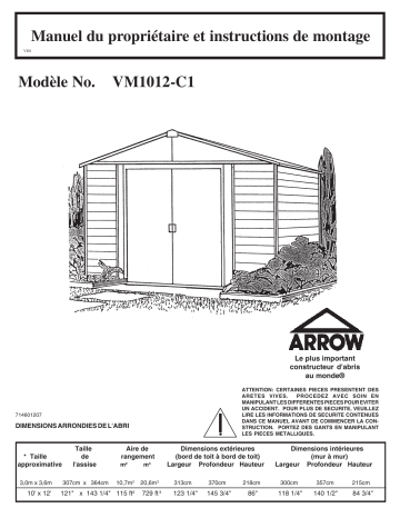 Manuel du propriétaire | Arrow Storage Products VM1012 Vinyl Milford Vinyl-Coated Steel Storage Shed, 10 ft. x 12 ft. Manuel utilisateur | Fixfr