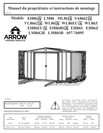 Manuel du propriétaire | Arrow Storage Products EH86Z Euro Hamlet 8 ft x 6 ft shed Manuel utilisateur | Fixfr