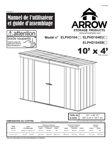 Manuel du propriétaire | Arrow Storage Products ELPHD104EU EuroLite Pent Roof 10 ft. x 4 ft. Manuel utilisateur | Fixfr