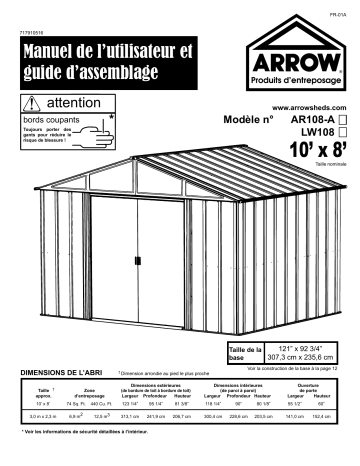 Manuel du propriétaire | Arrow Storage Products LW108FB Manuel utilisateur | Fixfr