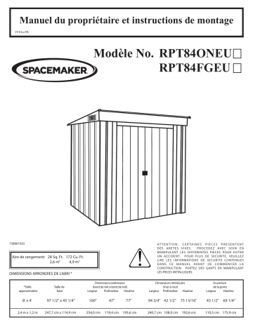 RPT84FGEU | Manuel du propriétaire | Spacemaker RPT84ONEU Pent 8 ft x 4 ft Shed Manuel utilisateur | Fixfr