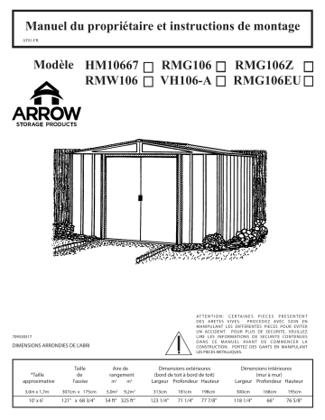 Manuel du propriétaire | Arrow Storage Products RMG106EU Dresden Series Steel Storage Shed, 10 ft. x 6 ft. Manuel utilisateur | Fixfr